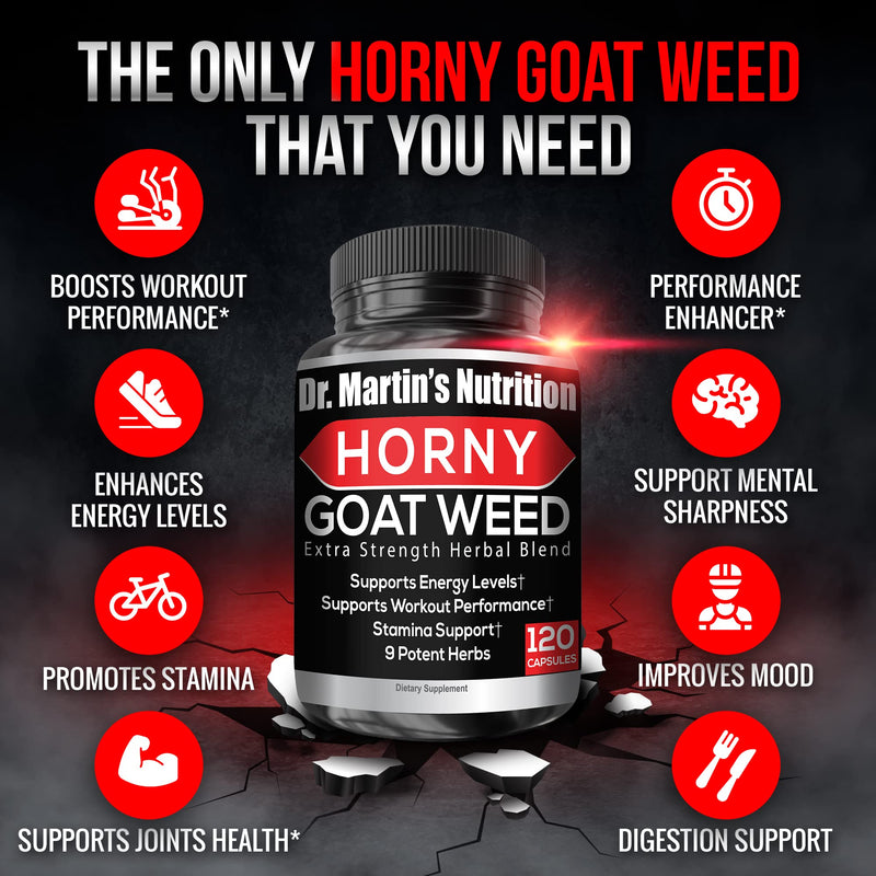 [Australia] - Super Strength 1590mg Horny Goat Weed 120 Capsules With Maca Arginine & Ginseng - Naturally Boost your Health, Workout Performance, Endurance & Energy, Joint Health For Men & Women (120C) 