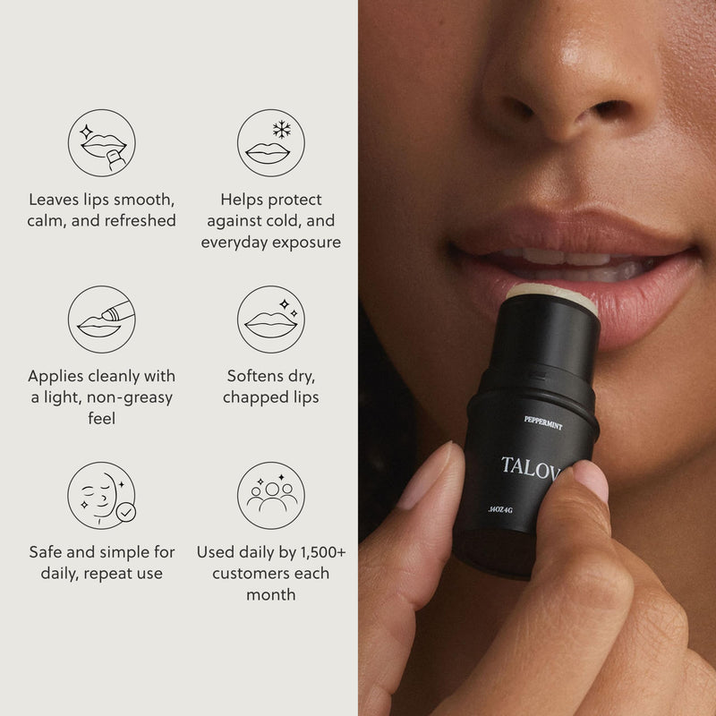 Grass-Fed Tallow Lip Balm, Peppermint, Moisturizing | Natural moisturizing lip balm w/ grass-fed tallow & vitamins A, D, E & K. Helps hydrate lips w/ a refreshing peppermint scent