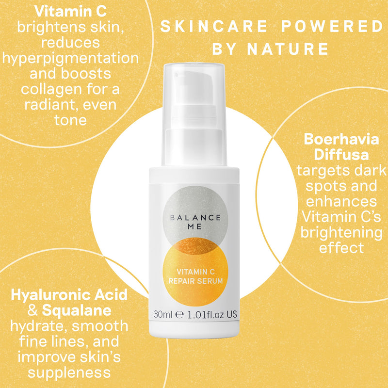 Balance Me Vitamin C Repair Serum, Brightening Face Serum with Hyaluronic Acid, Anti-Aging Vitamin C Serum for Dark Spots, Uneven Tone & Dull Skin, Hydrating & Natural Skincare, (1 x 1.01 fl oz)