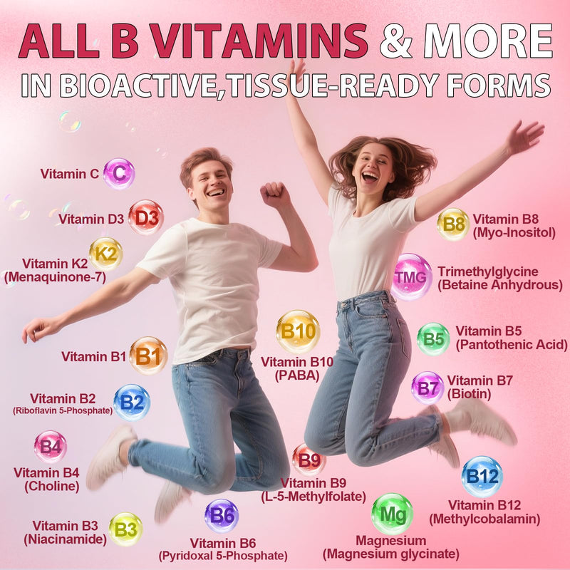 Methylation Support Gummies Sugar Free - Folate 5-MTHF, B12, TMG, B2 & B6 | All B Vitamins B1 B2 B3 B5 B6 B7 B9 B12 + C D3 K2 Magnesium Omega3 CoQ10 L Theanine and more for Women Men, Strawberry 60 Ct 60 Count (Pack of 2)