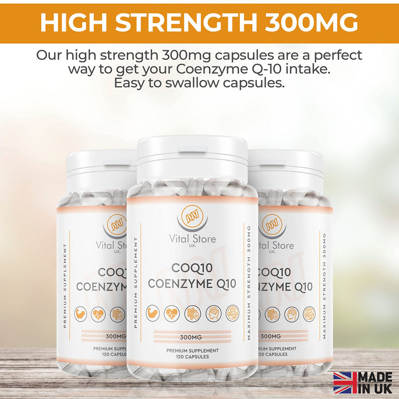 CoQ10 300mg - 120 Vegan Capsules (4 Month Supply) - CoEnzyme Q10 Naturally Fermented Ubiquinone Coenzyme - High Strength UK Made