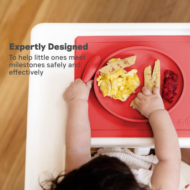 [Australia] - ezpz Tiny Plate - 6 Months+ (Coral) - Silicone Suction Plate for Baby with Built-in Placemat - Baby Led Weaning Supplies - Infant Plate that Fits on Most Highchair Trays Coral 