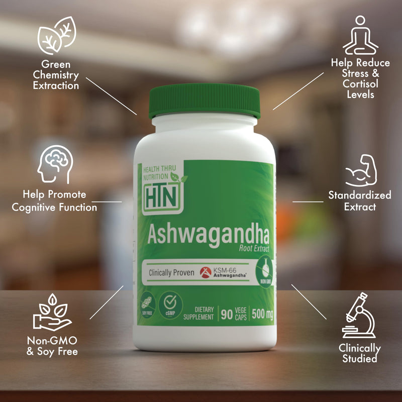 Ashwagandha 500mg Pure KSM66 (Clinically Proven and Root-Only Ashwagandha) 90 Vegecaps