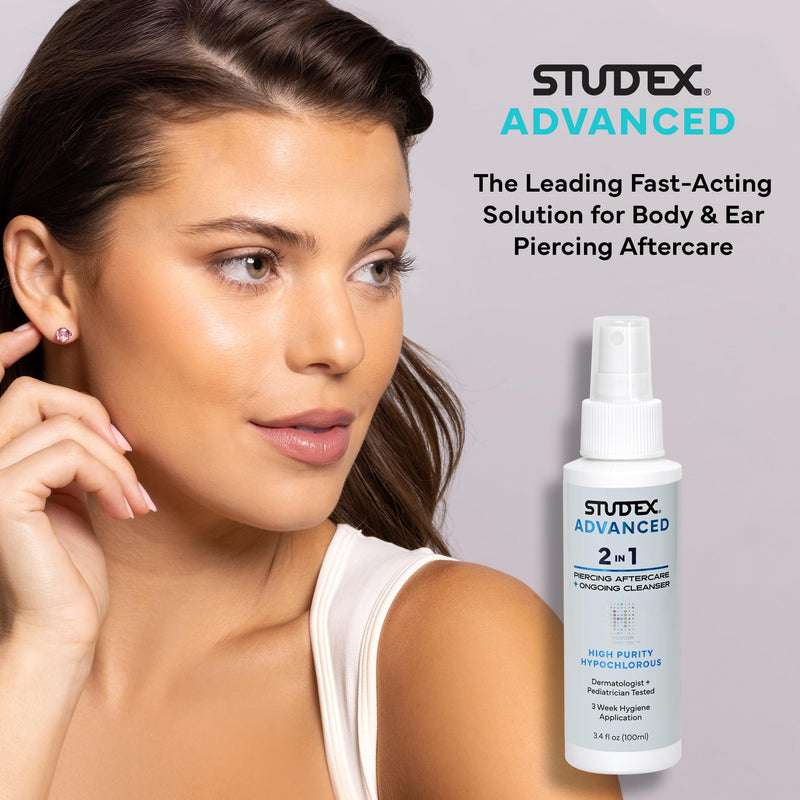 [Australia] - Studex Advanced 2-in-1 Piercing Aftercare & Cleanser – Hypochlorous Spray for Body and Ear Piercing, Hypoallergenic Formula for Sensitive Skin (Pack of 2) 3.4 Fl Oz (Pack of 2) 