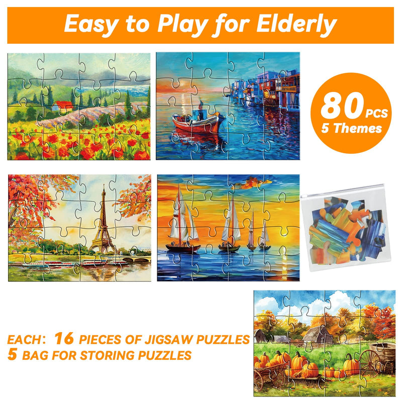 [Australia] - 5 Packs 16 Piece Large Jigsaw Puzzles for Elderly Dementia Alzheimer's Products Activities, Alzheimer's Puzzles Cognitive Games for Adults Elderly Seniors with 5 Storage Bags 