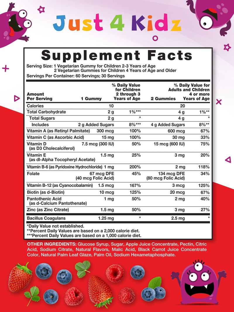 [Australia] - Nature's Truth Kids Multivitamin Gummies with Probiotics | 60 count | Vegetarian, Non-GMO, Gluten Free Supplement | Vitamin C, D3 & Zinc | Berry Punch Flavor 