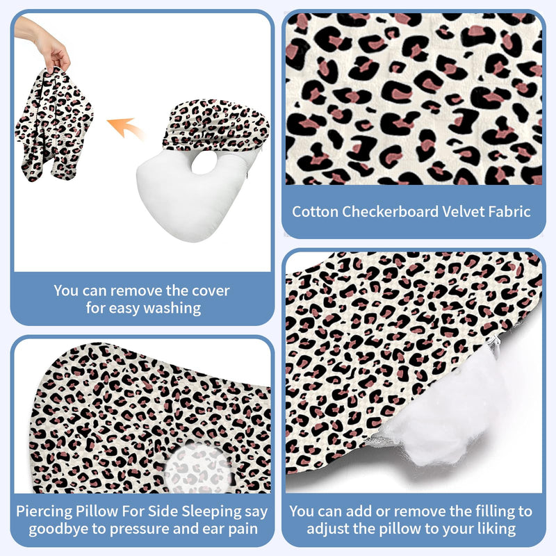 [Australia] - Ear Piercing Pillow with Ear Hole for Side Sleeper Relief Ear Pain,Cotton and Polyester Ear Pillows,Washable Ear Guard Pillow Leopard Print 17.5"x12.6" 