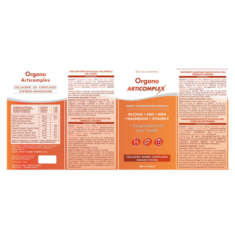 Articomplex. Silica with Vitamins and Minerals that compensate for the Loss of Essential Minerals Strengthens Joints, Bones, and Cartilage and boosts the Immune System. 100 Capsules.