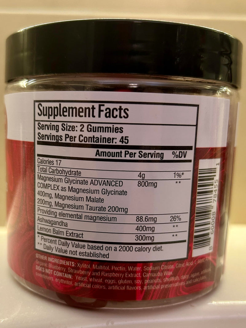 [Australia] - Adndale 90 CT Magnesium Glycinate Gummies 400 mg/Serv with Ashwagandha, Magnesium Malate & Taurate, Sugar Free Chews for Adults & Kids. Mixed Berry 90 Count (Pack of 1) 