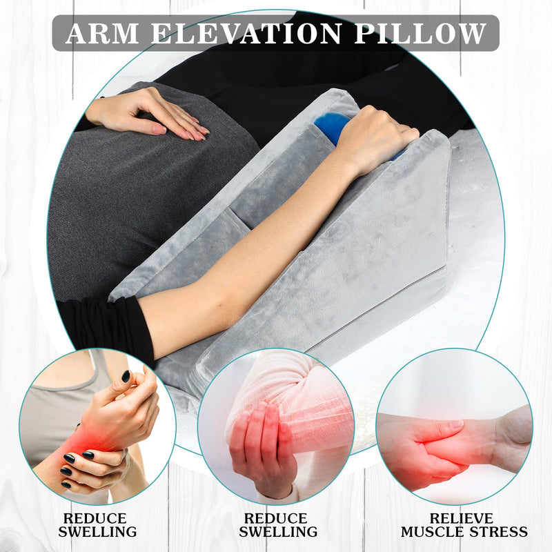 [Australia] - Buryeah Arm Elevation Pillow with 2 Pockets, Soft Ergonomic Support Pillow for Elbow Rest Wedge Broken Arm Gifts with High Density Foam for Recovery Sleeping(Gray) Gray 