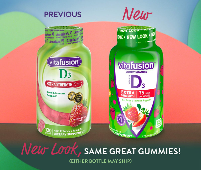 Vitafusion Extra Strength Vitamin D3 Gummy & Chewable Calcium Gummy Vitamins for Bone and Teeth Support, Fruit and Cream Flavored, America’s Number 1 Gummy Vitamin Brand, 50 Day Supply, 100 Count