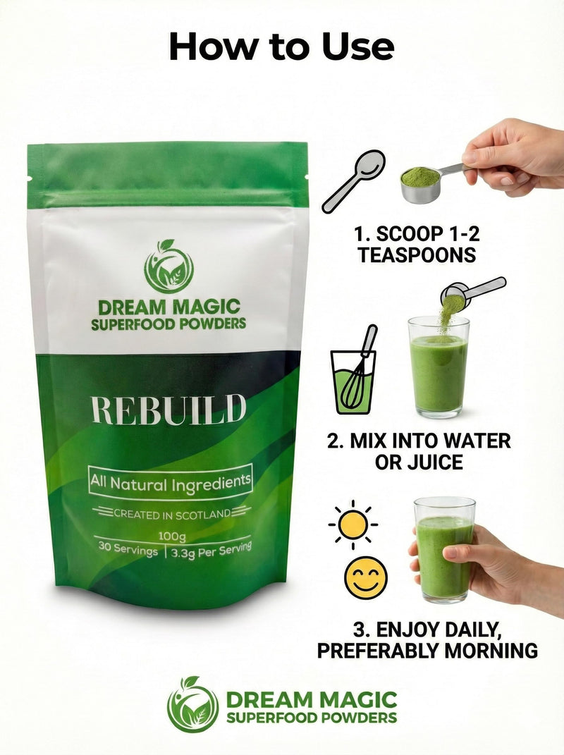 Green Superfood Powder, 30 Servings | Gut Health, Digestion & Immune Support | Vegan Daily Greens with Spirulina, Chlorella, Moringa & Wheatgrass | Great for Smoothies | 100g
