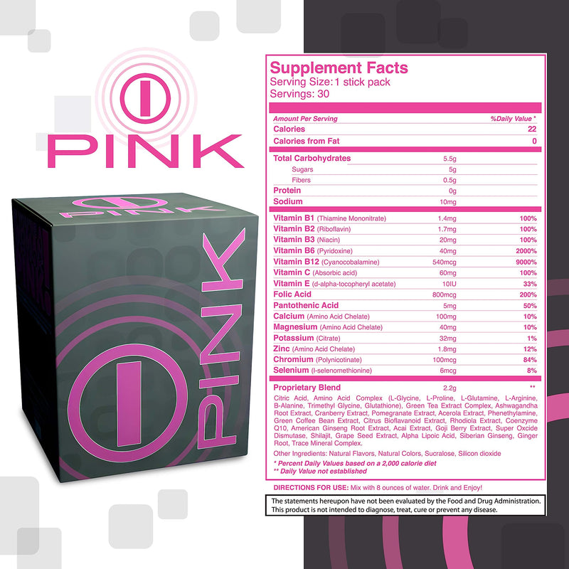 [Australia] - Energy Drink Powder, bHIP Pink for Women 30 Drink Mix Packets. Energy Supplements for Women. Natural Blend Energy Powder Drink Mix Perfect for Today's Busy Woman 