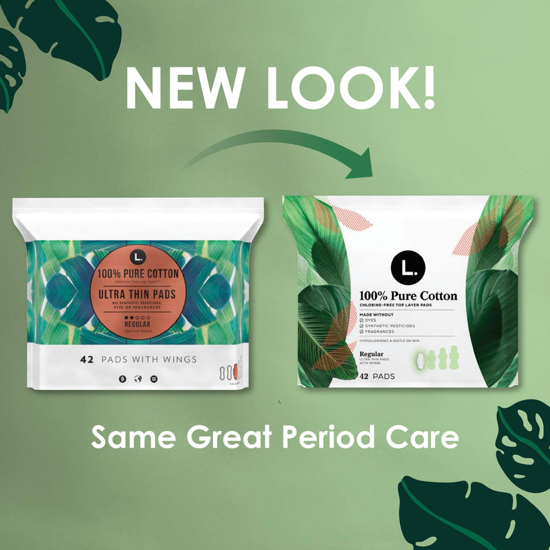 [Australia] - L. Pure Cotton Topsheet Pads for Women, Super Absorbency, Ultra Thin Pads with Wings, Unscented menstrual pads, 56 Count (Packaging May Vary) 