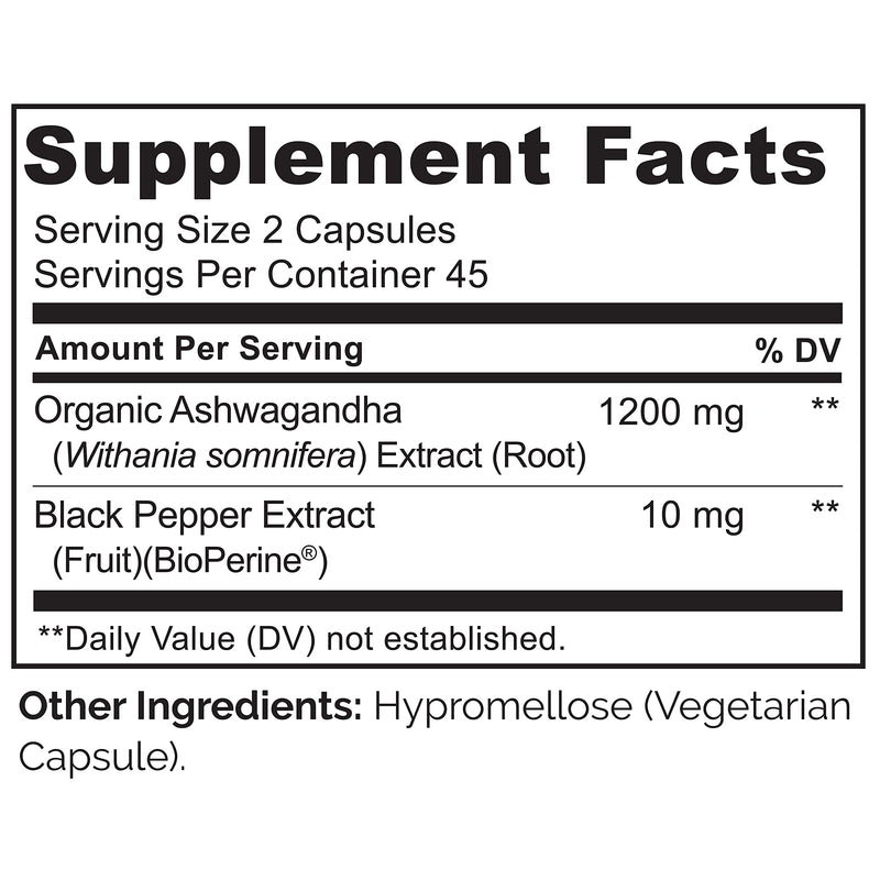 [Australia] - NATURELO Ashwagandha Organic Root Powder - Natural Herbs Supplement for Fatigue, Stress Relief, Mood Enhancer - with Black Pepper Extract - 90 Vegan Capsules Unflavored 90 Count (Pack of 1) 