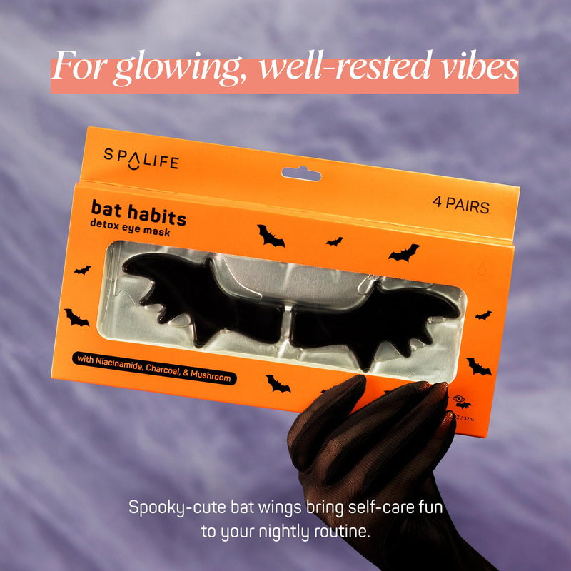 [Australia] - SpaLife Beauty Halloween Hydrogel Under Eye Patches | Eye Patches for Dark Circles | Halloween Gifts for Women | Cooling Undereye Patches for Puffy Eyes with Niacinamide, Charcoal & Tremella | 8 Pairs Hydrogel Undereye Masks | Bat Wings 