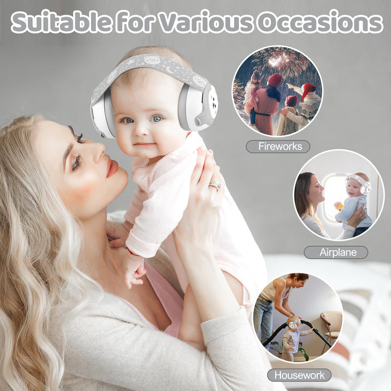 Baby Headphones-Infant Ear Protection for Babies 0-36 Months,Baby Earmuffs with Little Bear Design Noise Cancelling Headphones for Improves Sleep,Baby Travel Essentials for Outdoor Grey