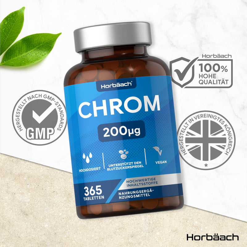[Australia] - Chromium Tablets from Chromium Picolinate 200 mcg | 1 year supply - 365 vegan tablets | High-dose Chromium Picolinate | without unnecessary additives | Horbaach 