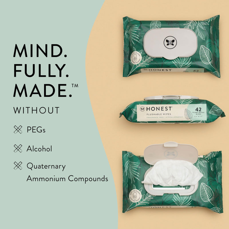 [Australia] - The Honest Company Plant-Based Flushable Wipes | 99% Water, Hypoallergenic, EWG Verified, Safe to Flush | Fragrance Free, 42 Count Unscented 42 Count (Pack of 1) 