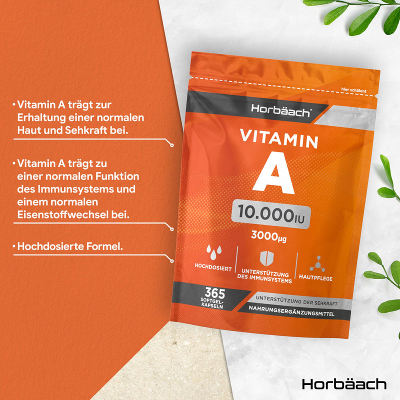 [Australia] - Vitamin A high dose 10000 IU | 1 year supply | Eye vitamins | Retinol for skin, cells & immune system | Horbaach 