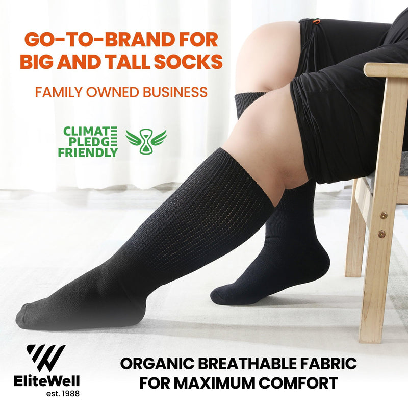 [Australia] - Wide Calf Socks, Women and Men's Wide Socks, Extra Wide Socks, Diabetic Socks for Men and Women, Loose Fit Socks - 3 Pairs X-Large Black 