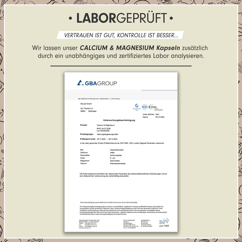 [Australia] - Calcium & Magnesium 180 capsules - high dose with 800 mg calcium + 400 mg magnesium per day - high bioavailability thanks to natural calcium from red algae and magnesium citrate - laboratory tested & vegan 1x 180 capsules 
