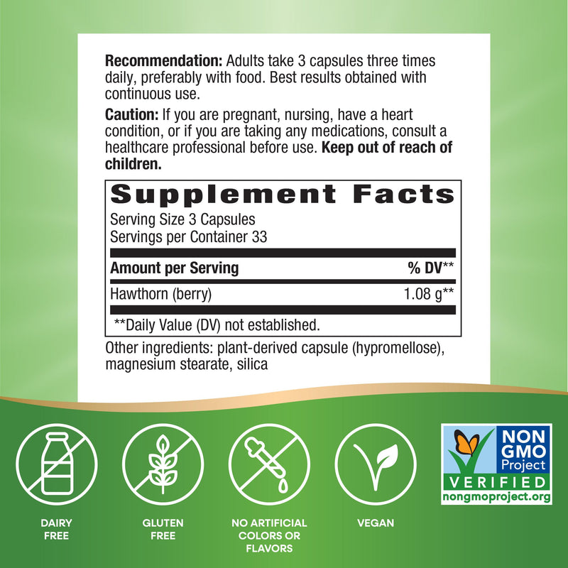 Nature's Way Herbal Hawthorn Berries, Traditional Heart Health Support*, 100 Vegan Capsules (Packaging May Vary) (Pack of 2) 100 Count (Pack of 2)