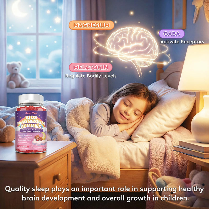 Magnesium Calming Gummies for Kids & Adults, Magnesium Complex with L-Theanine, Vitamin C, K2, D3, Omega-3, GABA, Chamomile for Sleep, Stress Relief, Muscle,Calm & Relaxation,Strawberry Flavor,120Ct Strawberry 120 Count (Pack of 1)