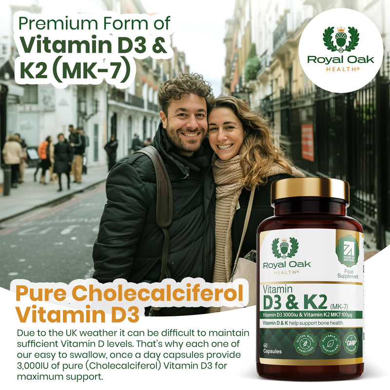 Vitamin D3 K2 High Strength MK7 Supplement (Vitamin D 3000 IU + 100mcg Vitamin K2 (MK7), Easy to Swallow Vitamin D3 and K2 Vitamin Capsules… (60 Capsules)