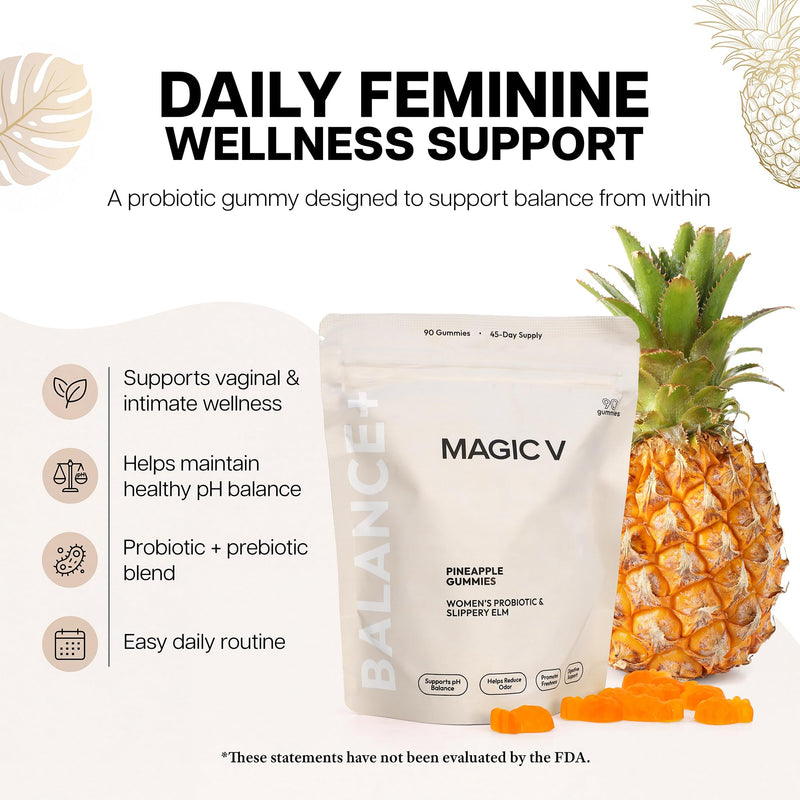 Magic V Care – Premium Feminine Balance Gummies – Women’s Wellness & pH Support – Vaginal Health, Immunity & Hormonal Balance – Vegan, Gluten-Free – Tropical Pineapple – 90 Gummies – 45 Servings