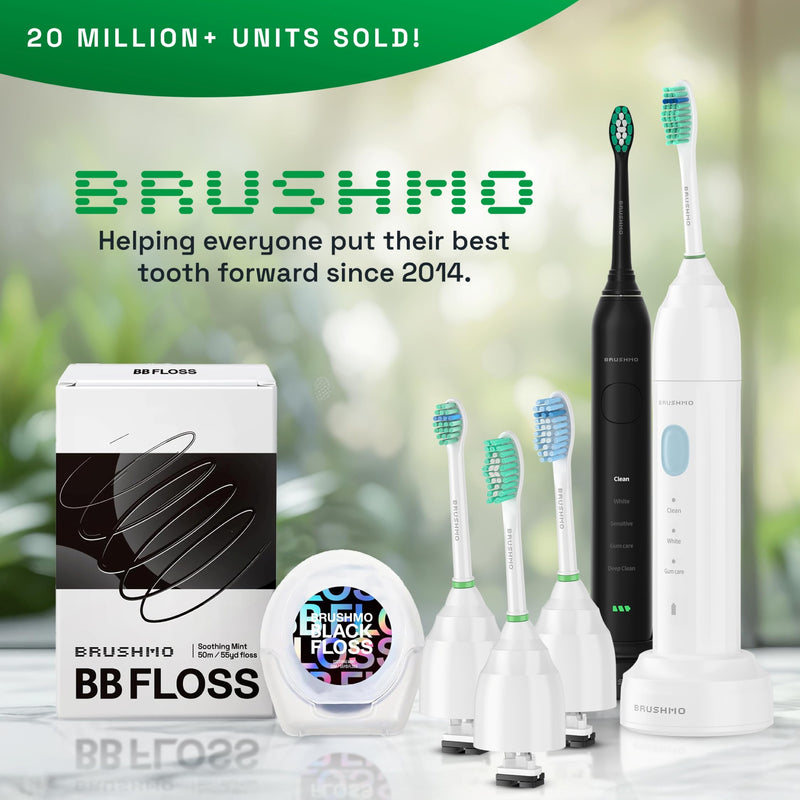 [Australia] - Brushmo e-Series Electric Sonic Toothbrush - Rechargeable Screw-On Electronic Tooth Brush for Adults with 3 Modes & Timer - IPX7 Waterproof, Long-Lasting Battery & Wireless Charging Base - White Bm02 - White 1 Count (Pack of 1) 