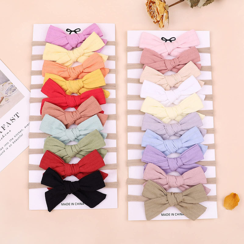 20pcs Baby Girls Cotton Hair Bows Headbands Nylon Hair Bands Elastic Hair Accessories for Newborn Kids Infants Toddlers 4- 20PCS baby girl bows