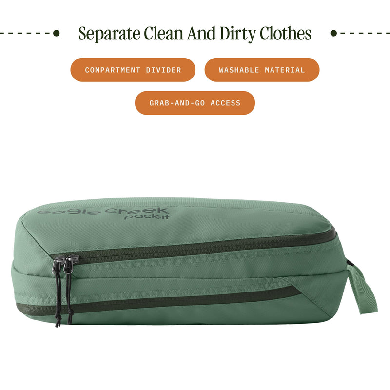 Eagle Creek Pack-It Reveal Clean/Dirty Cube, Medium, Willow Green | Water-Resistant Dual Compartment Packing Cube with Internal Divider for Clean and Dirty Clothes, Travel Essentials