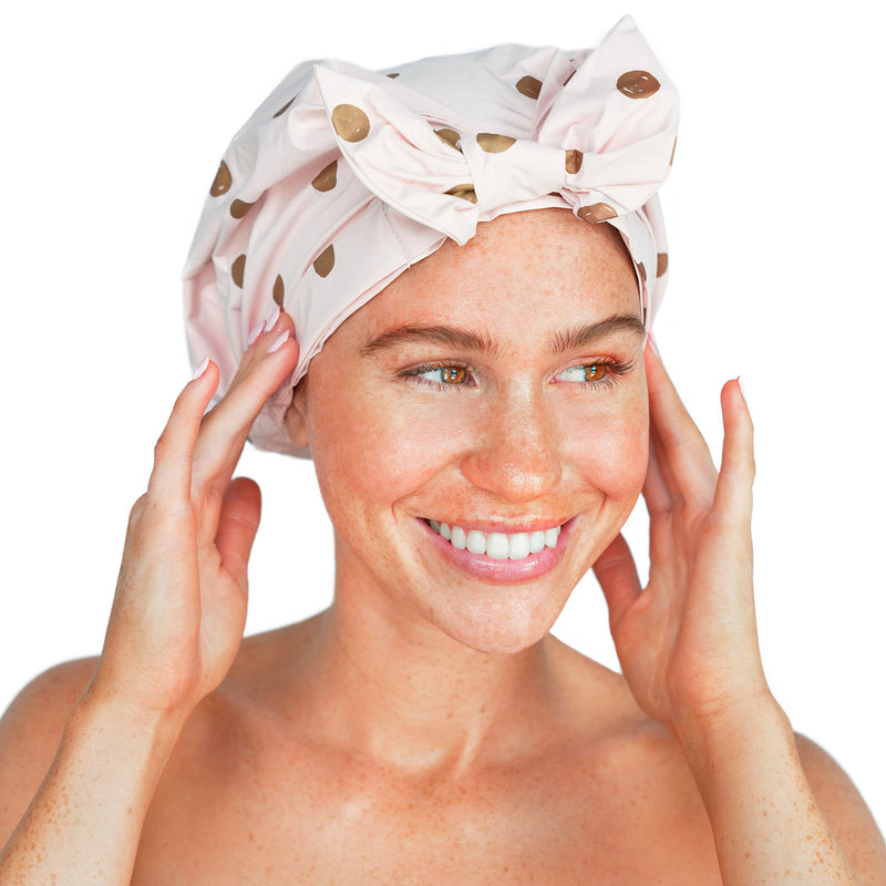 [Australia] - Kitsch Luxury Shower Cap for Women Waterproof - Reusable Shower Cap, Hair Cap for Shower, Waterproof Hair Shower Caps for Long Hair, Non-Slip Cute Shower Cap One Size, Chic Shower Bonnet - Blush Dot 