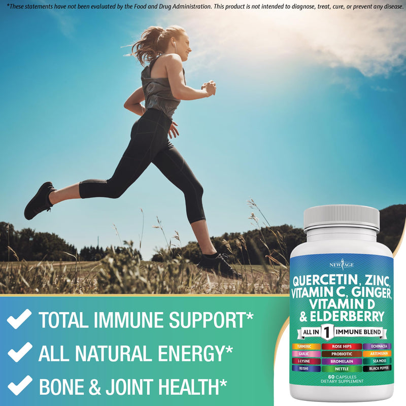 Quercetin Zinc Vitamin C Vitamin D Bromelain Elderberry - Nettle Supplement with Artemisinin, Sea Moss, Echinacea - 180 Count 60 Count (Pack of 3)