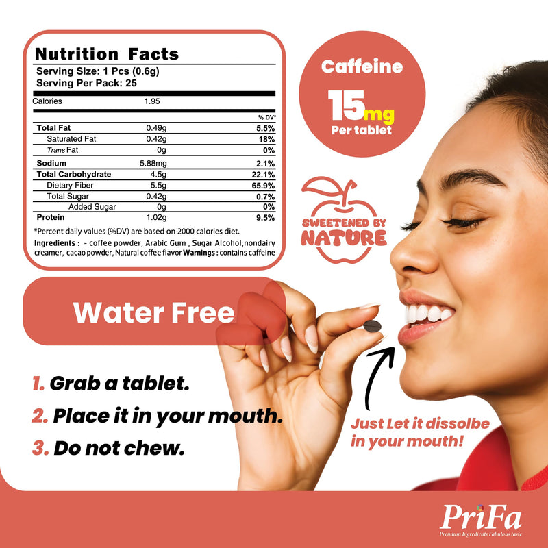 [Australia] - PriFa Caramel Coffee Tablets ‚Äì Sweetened with Stevia, Rich & Buttery Flavor, Instant Coffee On-The-Go, Portable Caffeine Boost ‚Äì 15mg Caffeine, 25 Tablets 
