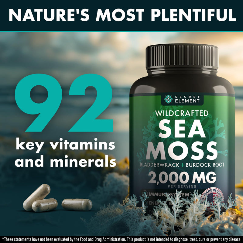 [Australia] - Sea Moss Capsules - Irish Sea Moss Advanced with Burdock Root, Bladderwrack & Muira Puama for Immunity, Gut, & Energy - Superfood Sea Moss Supplements w/Raw Sea Moss Powder, 120 Capsules, (3 Pack) 