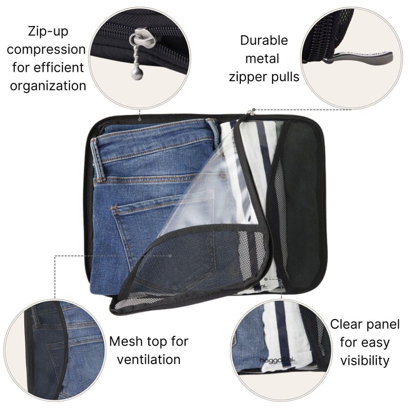 Baggallini Compression Cube 3-piece set - Lightweight Compression Packing Cubes for Travel One Size Black