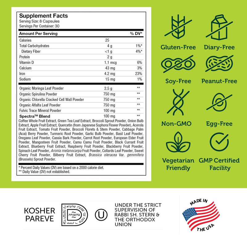 Zahler Core Greens, Superfood Greens Capsules, Super Greens with Spirulina, Chlorella, Spectra Blend and More, Kosher, 240 Capsule (240 Capsules)