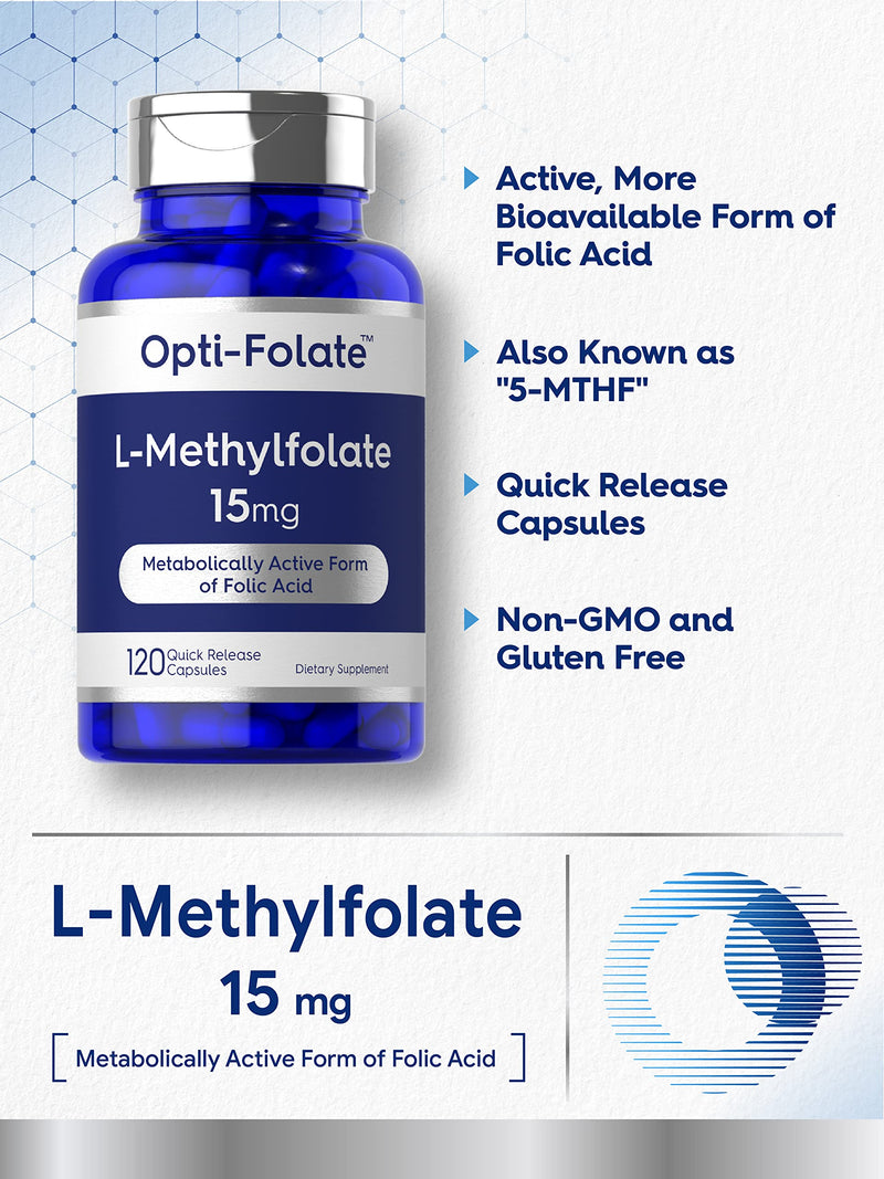 Carlyle L Methylfolate 15mg | 120 Capsules | Value Size | Max Potency | Optimized and Activated | Non-GMO, Gluten Free | Methyl Folate, 5-MTHF | by Opti-Folate 120 Count (Pack of 1)