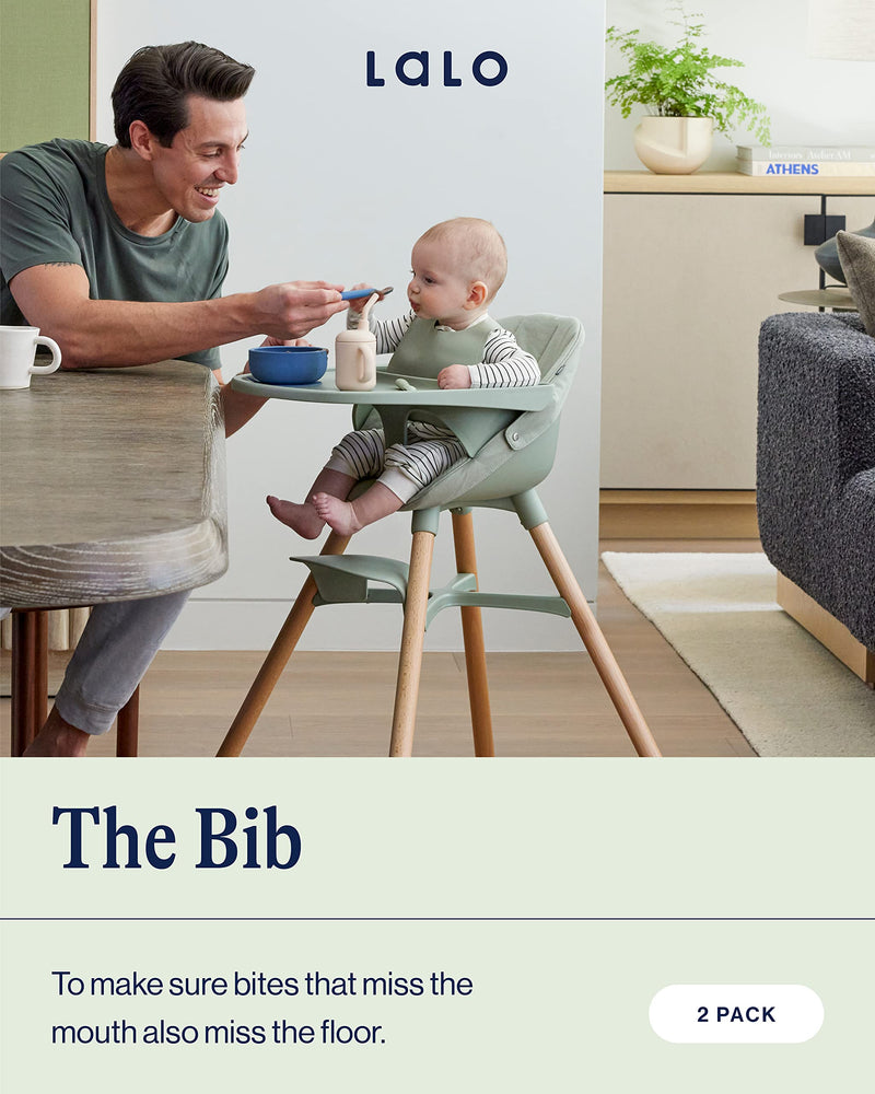 [Australia] - Lalo The Bib - Waterproof, Non-Toxic Silicone Baby Bib with Adjustable Neck Band & Silicone Food Pouch Catcher, Set of 2 Oatmeal 