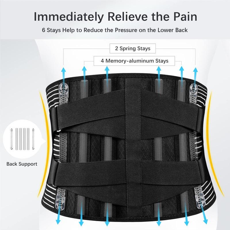 [Australia] - FREETOO Back Braces for Lower Back Pain Relief with 6 Stays, Breathable Back Support Belt for Men/Women for work , Anti-skid lumbar support belt with 16-hole Mesh for sciatica(M) M(29.5"-37.4") 