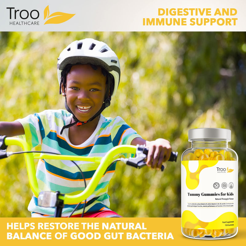 Troo Health Care Tummy Gummies Probiotics with Vitamins for Kids & Adults - 150 Natural Pineapple Active Bacteria Gummies with Vitamin C, B3, B5 & B6 to Support Immune Function & Mental Development 150 count (Pack of 1)