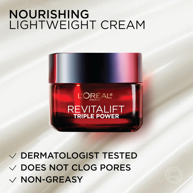L'Oreal Paris Revitalift Triple Power Anti-Aging Face Moisturizer, Pro Retinol, Hyaluronic Acid & Vitamin C to Reduce Wrinkles, Firm & Brighten Skin, 1.7 Oz Scented 1.7 Ounce (Pack of 1)