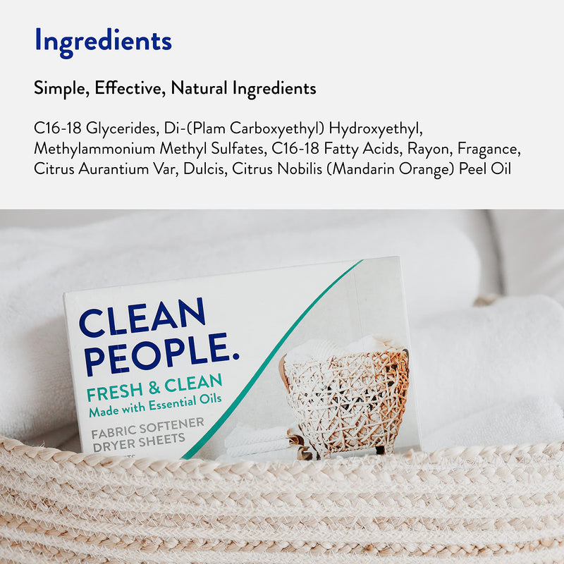 [Australia] - The Clean People Fabric Softener Sheets - Dryer Sheets - Softens & Removes Static Cling - Vegan Laundry Softener With Essential Oils - Fresh Scent, 160 Pack Fresh Clean 