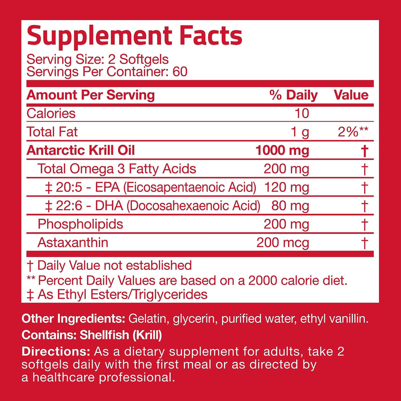 [Australia] - Bronson Antarctic Krill Oil 1000 mg with Omega-3s EPA, DHA, Astaxanthin and Phospholipids 120 Softgels 120 Count (Pack of 1) 