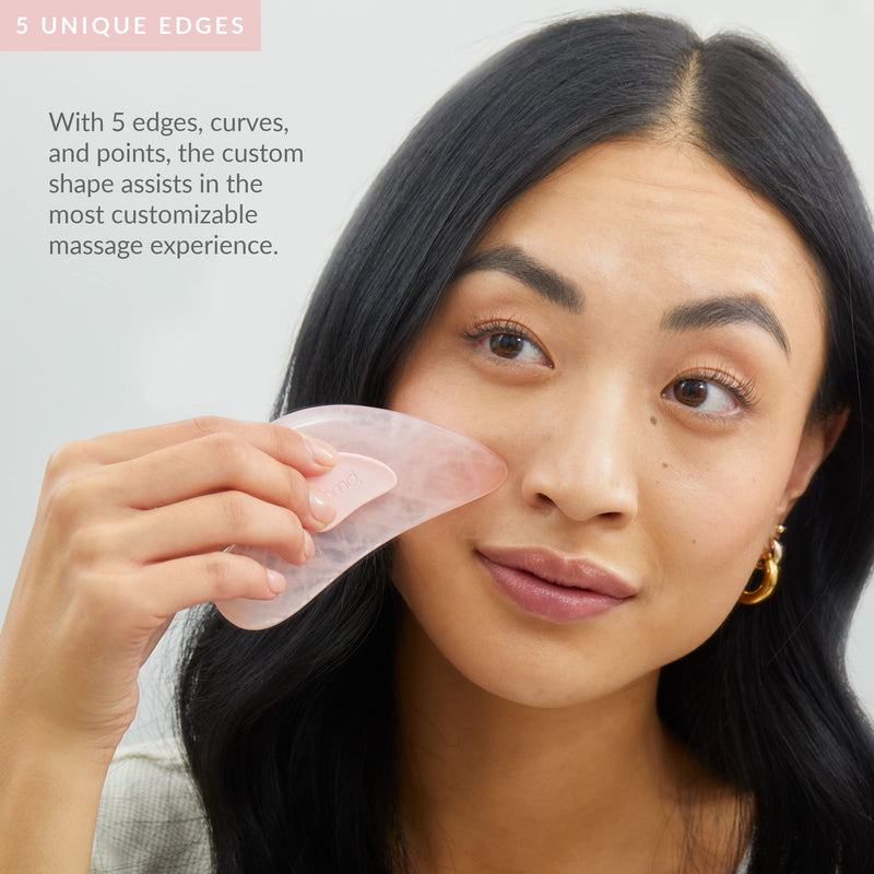 PMD Beauty Gua Sha Facial Tools - Massaging, Sculpting and Depuffing Guasha Tool for Face with Rose Quartz and Silicone Grip - Reduce Tension & Inflammation
