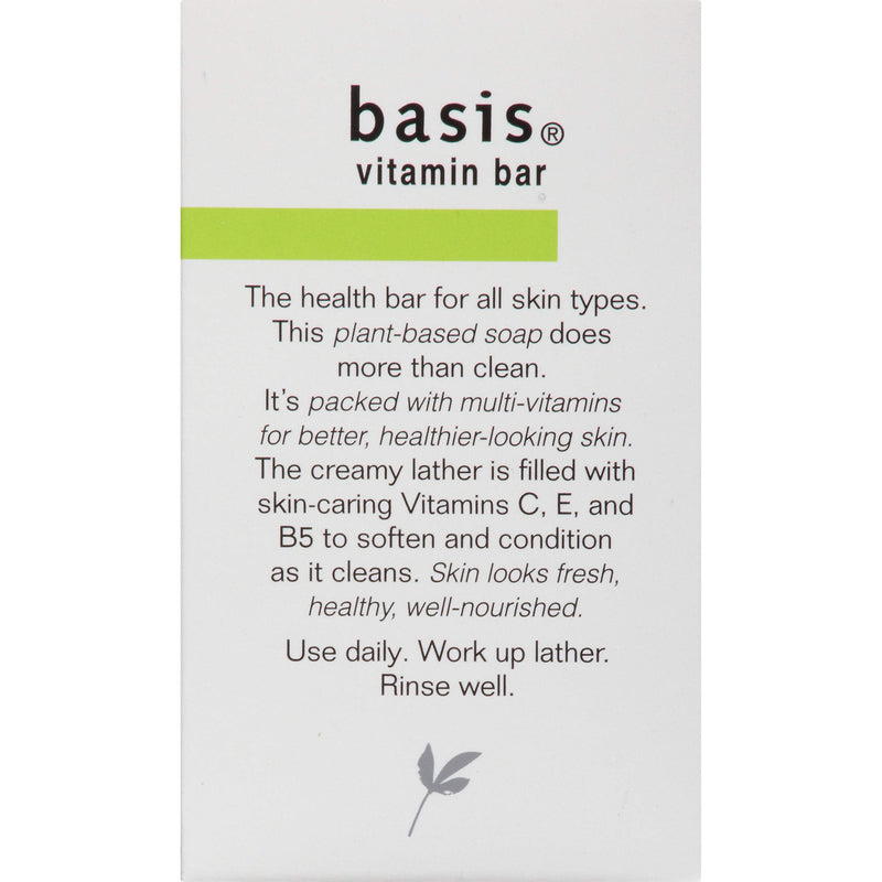 Basis Vitamin Bar Soap - Body Wash Bar Cleans and Softens with Vitamin C, E, and B5 - 4 oz. Bar natural plant 4 Ounce (Pack of 1)