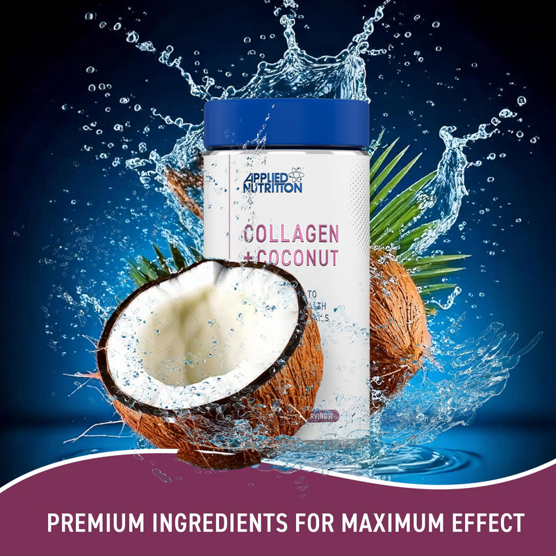 Applied Nutrition Collagen + Coconut Capsules – Marine Collagen with Vitamin C & Coconut Oil – Hair,Skin & Nails Support – Joint & Connective Tissue Health –Halal Certified –180 Capsules (90 Servings)
