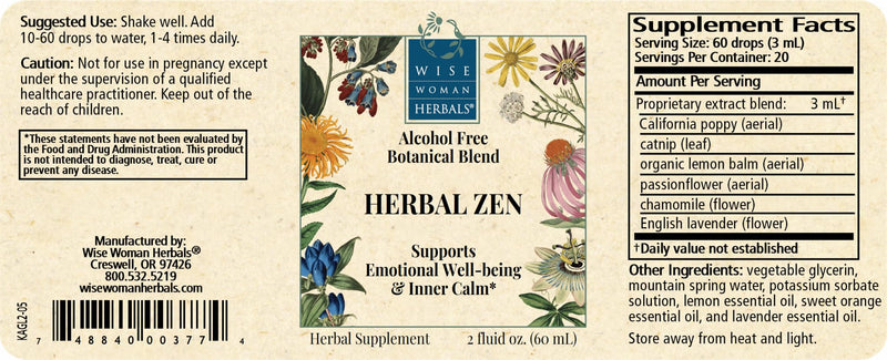 Wise Woman Herbals – Herbal Zen prev Kalmerite Glycerite, Alcohol-Free Botanical Blend, 2 fl oz, All-Natural Mood Support for Relaxation, Emotional Well-Being & Inner Calm 2 Fl Oz (Pack of 1)